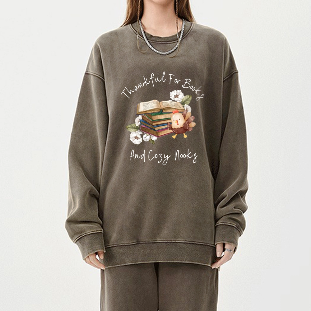 Pagewings Thankful For Books And Cozy Nooks Unisex Washed Sweatshirt