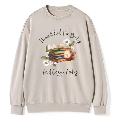 Pagewings Thankful For Books And Cozy Nooks Unisex Washed Sweatshirt
