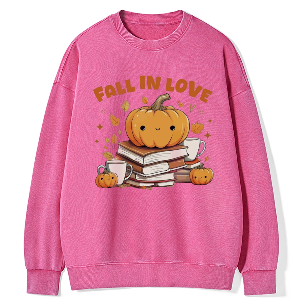 Pagewings  Thanksgiving Fall in Love with Reading Unisex Washed Sweatshirt