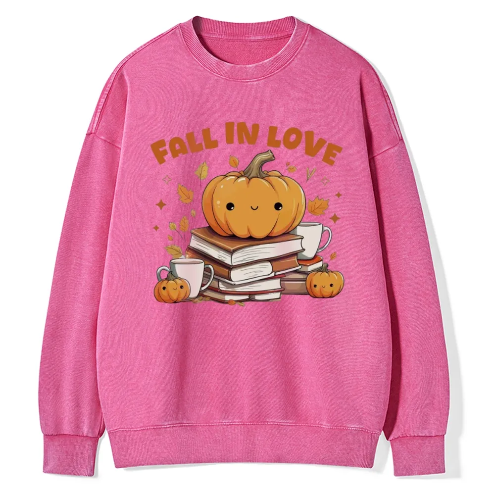 Pagewings  Thanksgiving Fall in Love with Reading Unisex Washed Sweatshirt