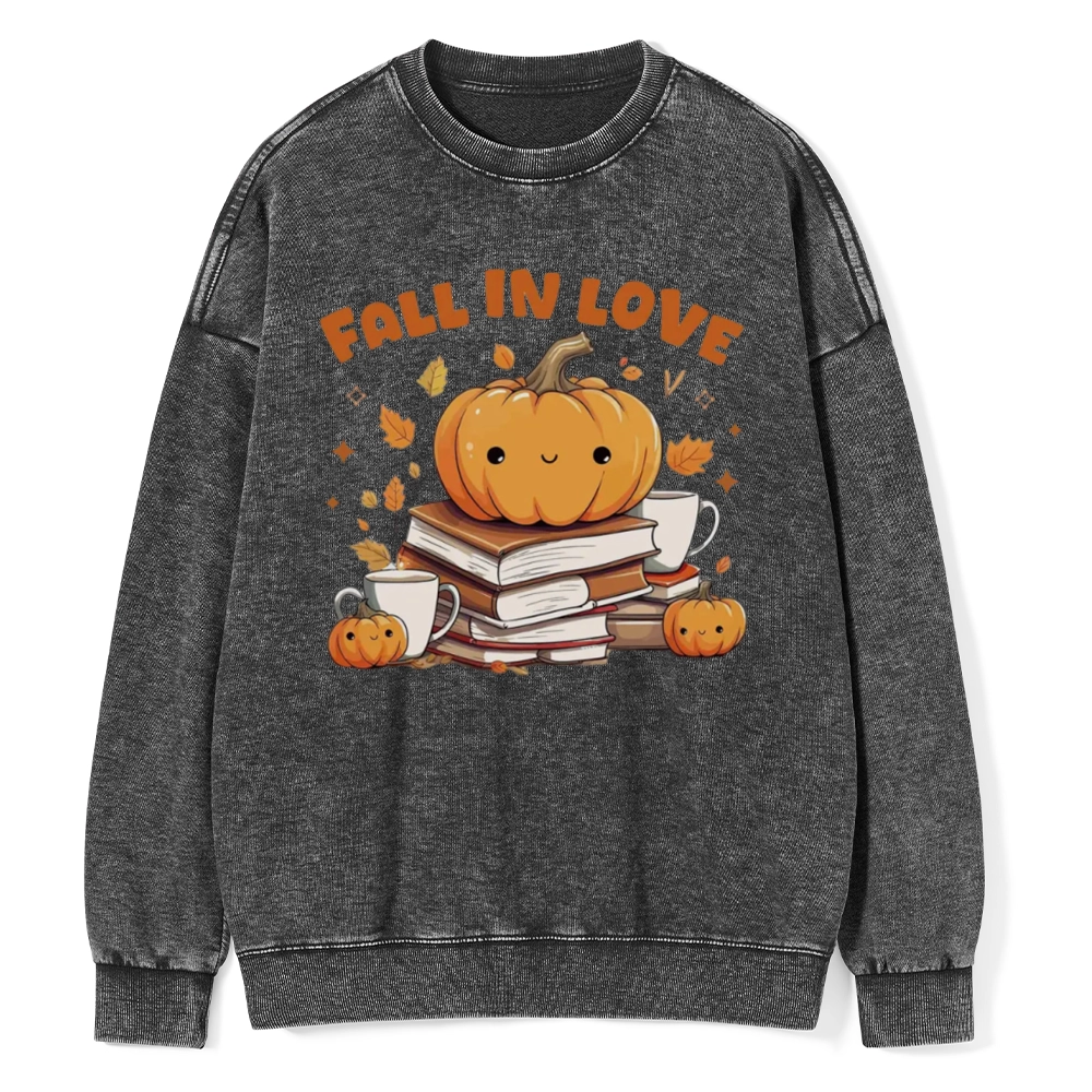 Pagewings  Thanksgiving Fall in Love with Reading Unisex Washed Sweatshirt