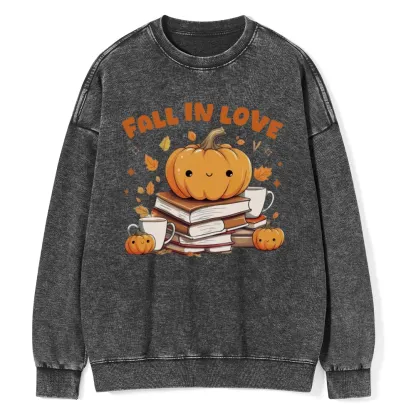 Pagewings  Thanksgiving Fall in Love with Reading Unisex Washed Sweatshirt