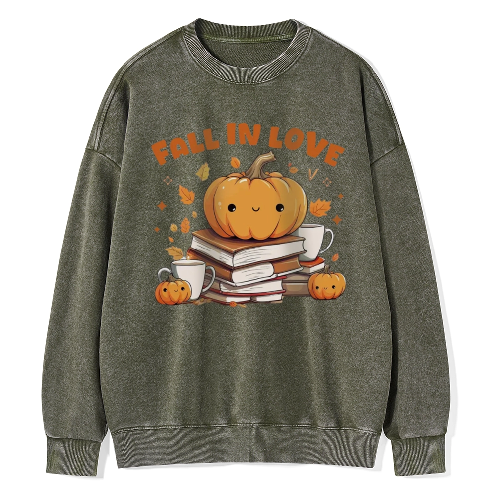 Pagewings  Thanksgiving Fall in Love with Reading Unisex Washed Sweatshirt