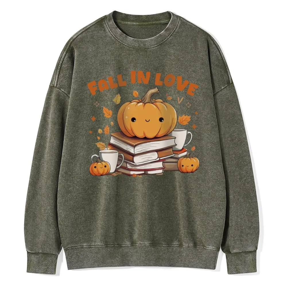 Pagewings  Thanksgiving Fall in Love with Reading Unisex Washed Sweatshirt