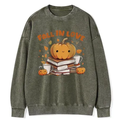 Pagewings  Thanksgiving Fall in Love with Reading Unisex Washed Sweatshirt