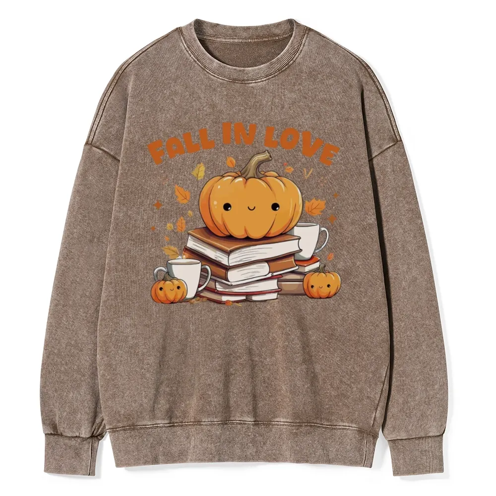Pagewings  Thanksgiving Fall in Love with Reading Unisex Washed Sweatshirt