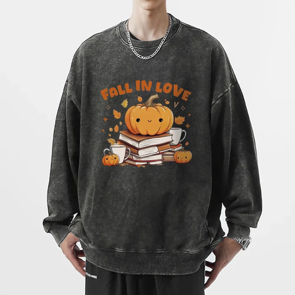 Pagewings  Thanksgiving Fall in Love with Reading Unisex Washed Sweatshirt