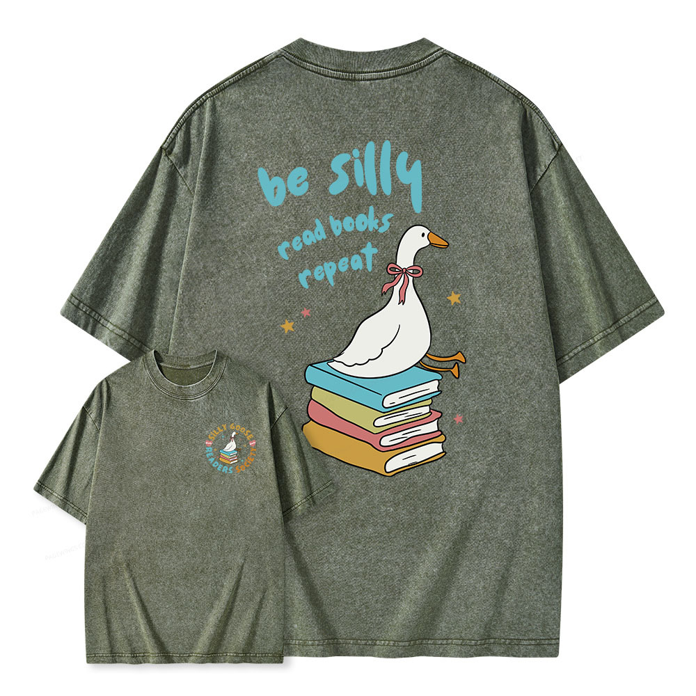 Pagewings Be Silly Read Books Repeat Unisex Washed T-shirt