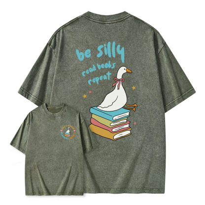 Pagewings Be Silly Read Books Repeat Unisex Washed T-shirt