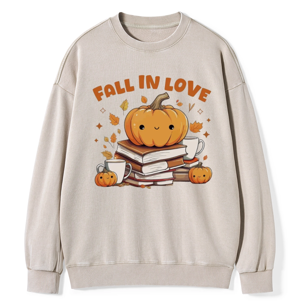 Pagewings  Thanksgiving Fall in Love with Reading Unisex Washed Sweatshirt