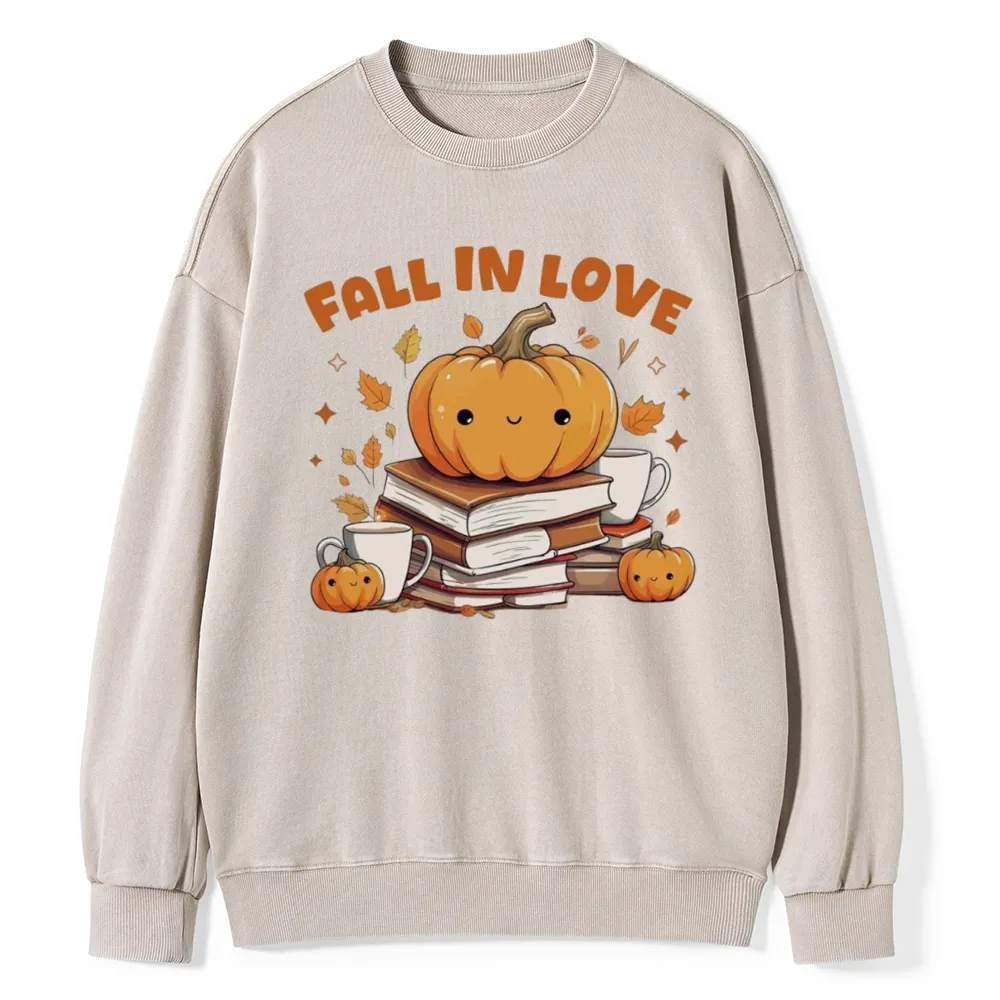 Pagewings  Thanksgiving Fall in Love with Reading Unisex Washed Sweatshirt