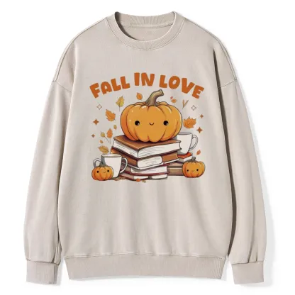 Pagewings  Thanksgiving Fall in Love with Reading Unisex Washed Sweatshirt