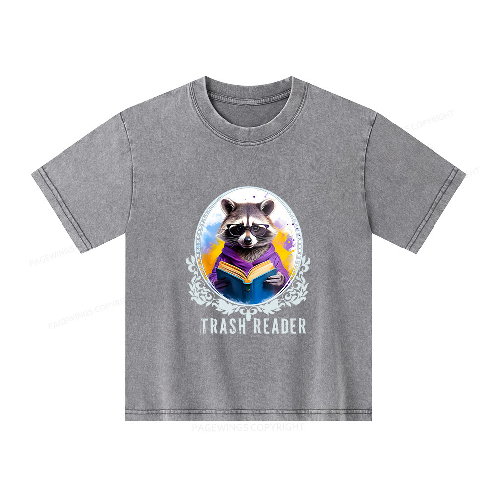 Pagewings Trash Reader Unisex Kids Washed T-shirt