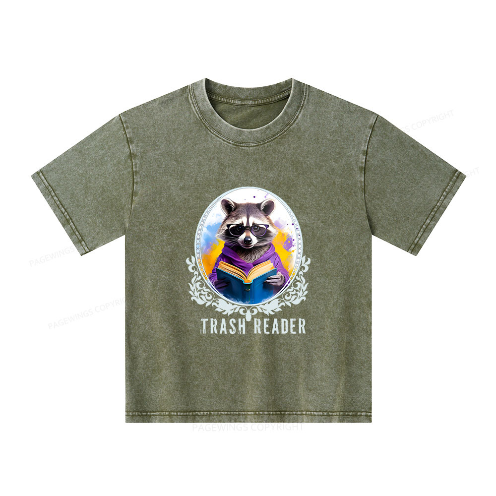 Pagewings Trash Reader Unisex Kids Washed T-shirt