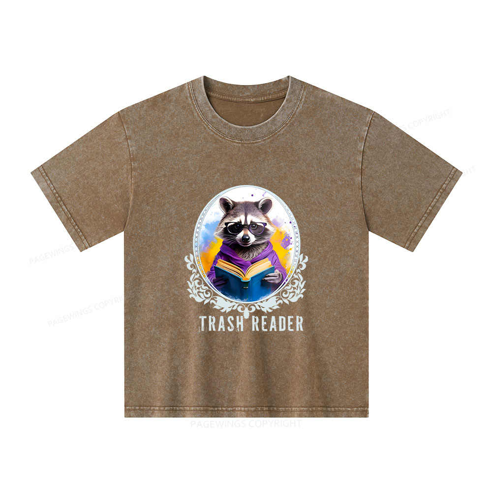 Pagewings Trash Reader Unisex Kids Washed T-shirt