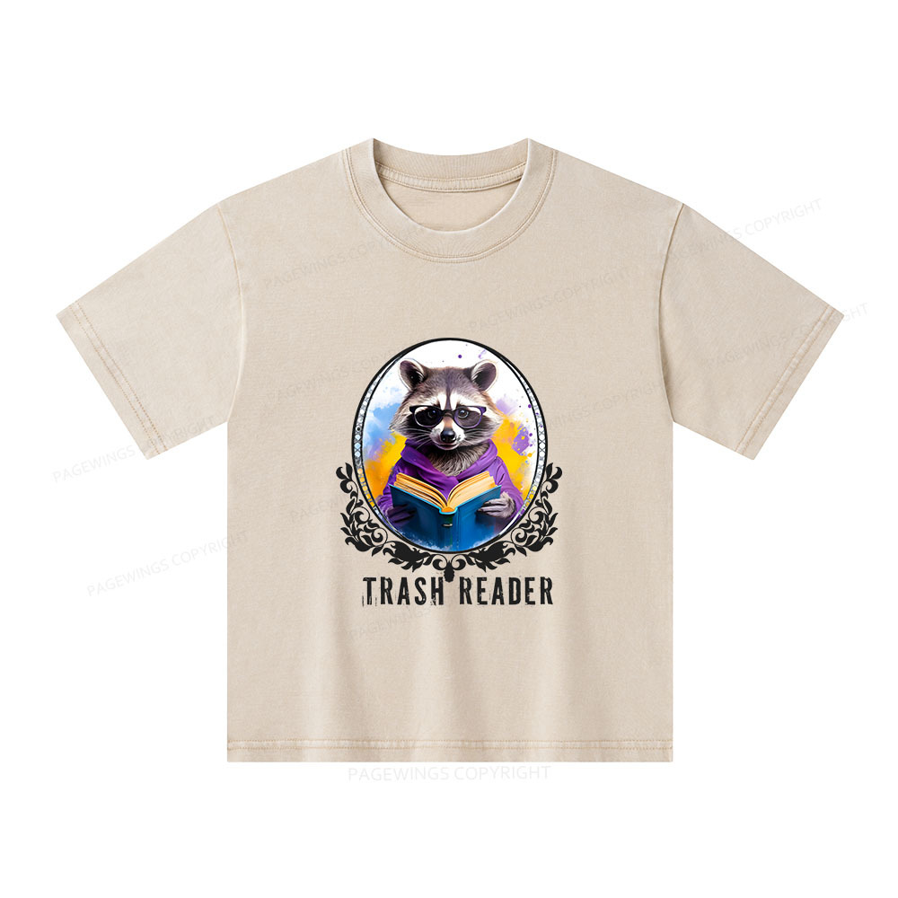 Pagewings Trash Reader Unisex Kids Washed T-shirt