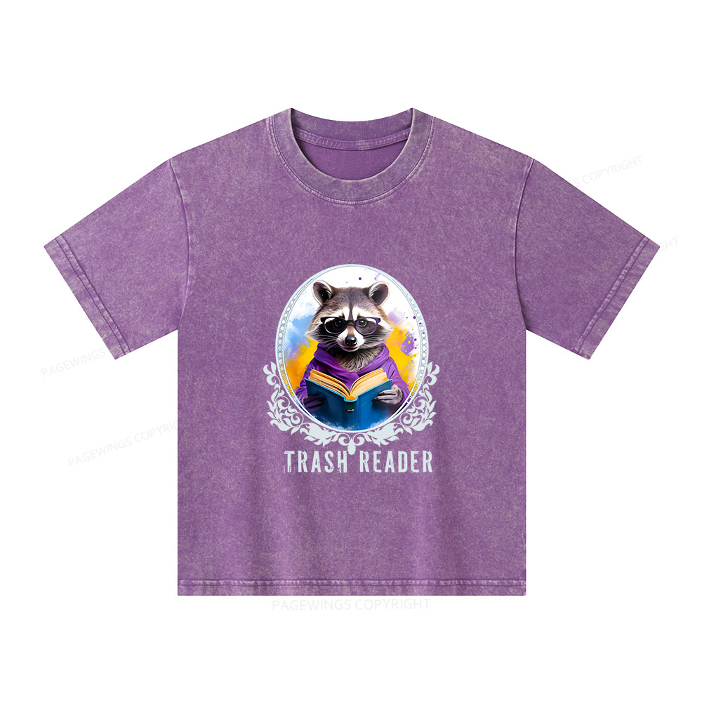 Pagewings Trash Reader Unisex Kids Washed T-shirt