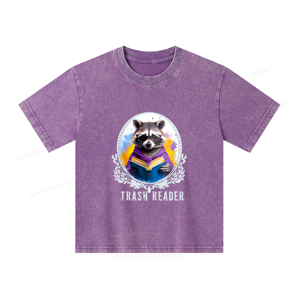 Pagewings Trash Reader Unisex Kids Washed T-shirt