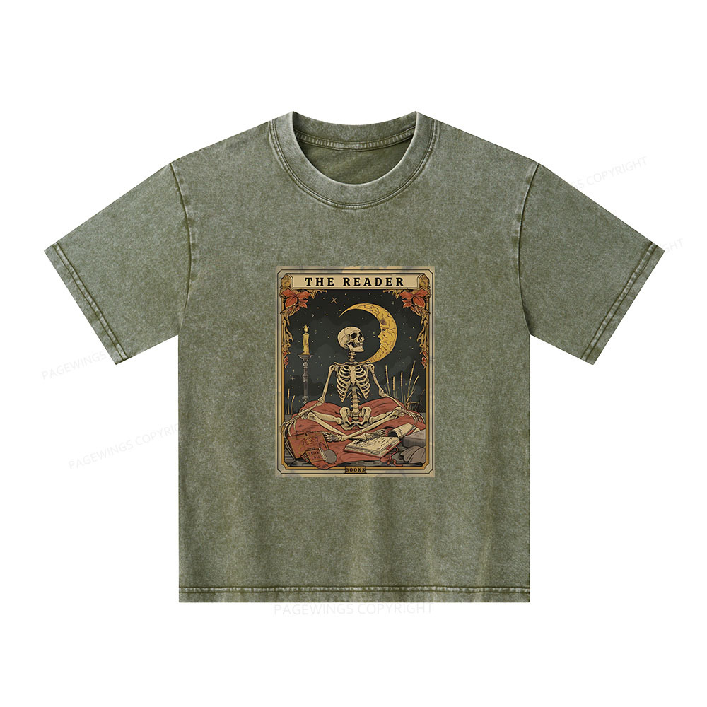 Pagewings The Reader Tarot Card Unisex Kids Washed T-shirt