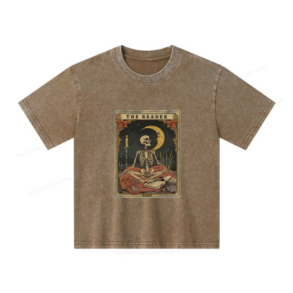 Pagewings The Reader Tarot Card Unisex Kids Washed T-shirt