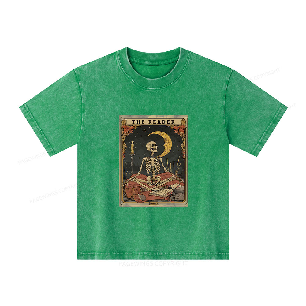 Pagewings The Reader Tarot Card Unisex Kids Washed T-shirt