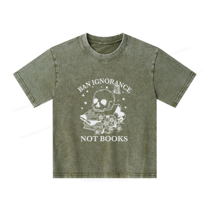 Pagewings Ban Lgnorance Not Books Unisex Kids Washed T-shirt