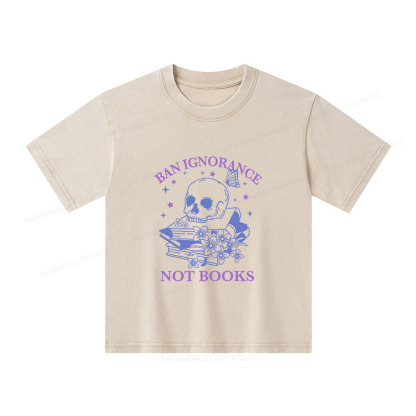 Pagewings Ban Lgnorance Not Books Unisex Kids Washed T-shirt