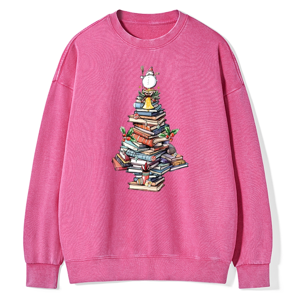 Pagewings   Book Christmas Tree Unisex Washed Sweatshirt