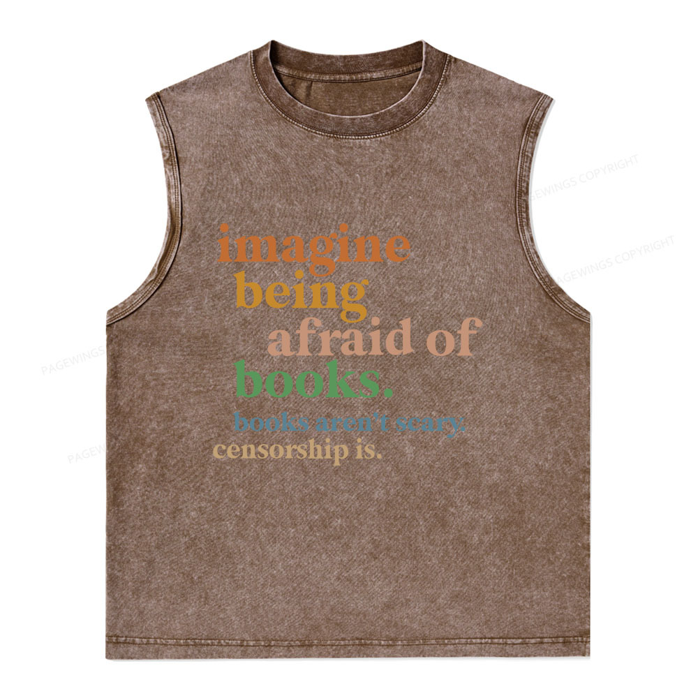 Pagewings Imagine Being Afraid Of Books Unisex Washed Tank Top