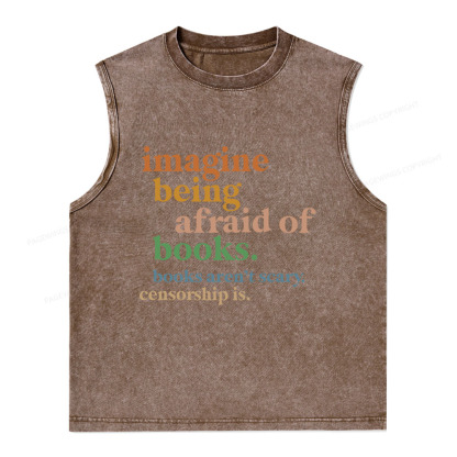 Pagewings Imagine Being Afraid Of Books Unisex Washed Tank Top