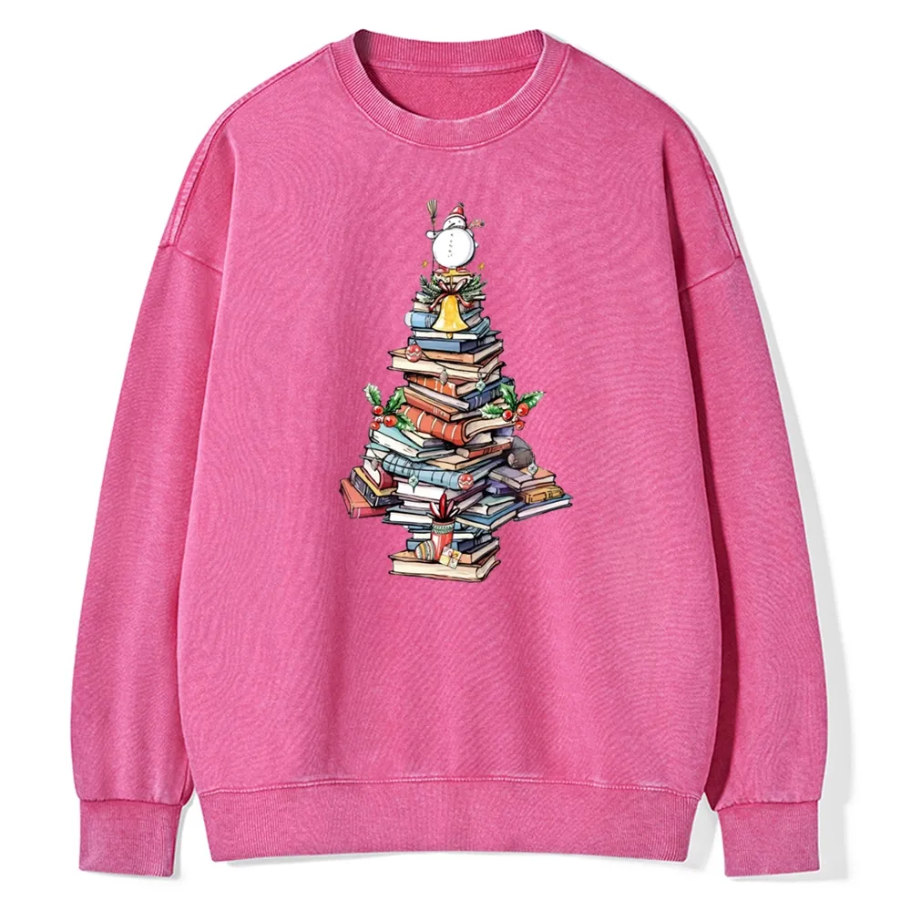 Pagewings Book Christmas Tree Unisex Washed Sweatshirt