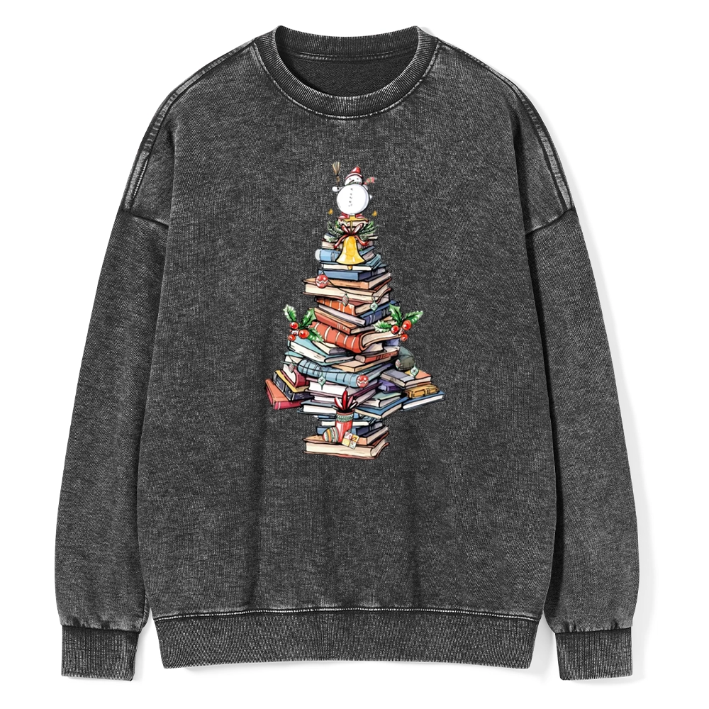Pagewings   Book Christmas Tree Unisex Washed Sweatshirt