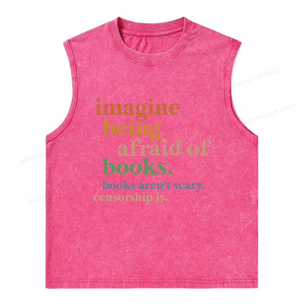 Pagewings Imagine Being Afraid Of Books Unisex Washed Tank Top
