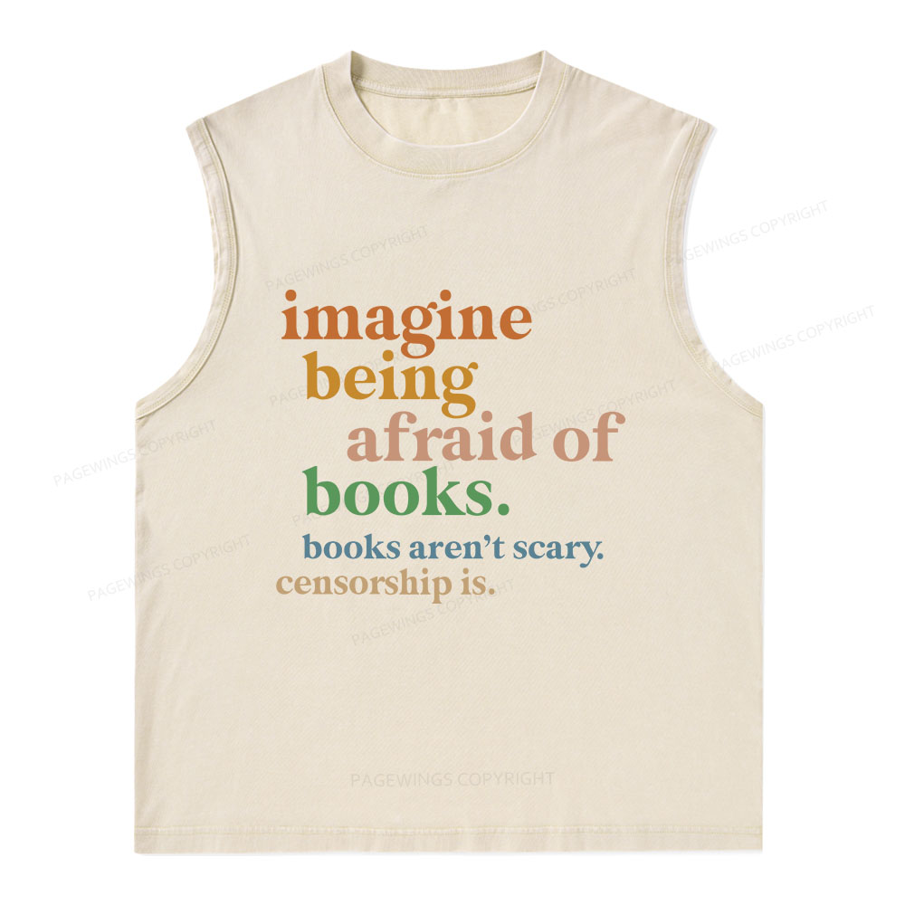Pagewings Imagine Being Afraid Of Books Unisex Washed Tank Top