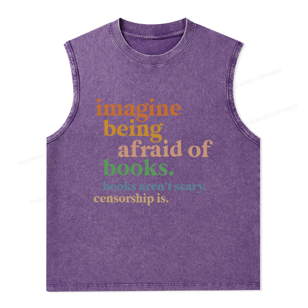 Pagewings Imagine Being Afraid Of Books Unisex Washed Tank Top