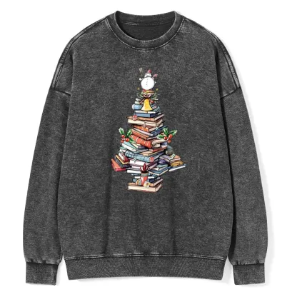 Pagewings   Book Christmas Tree Unisex Washed Sweatshirt