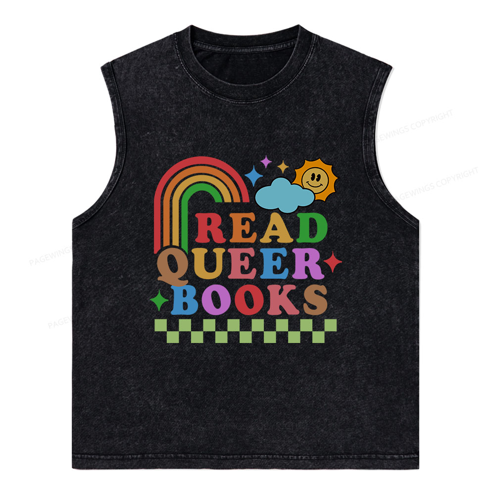 Pagewings Read Queer Books Unisex Washed Tank Top