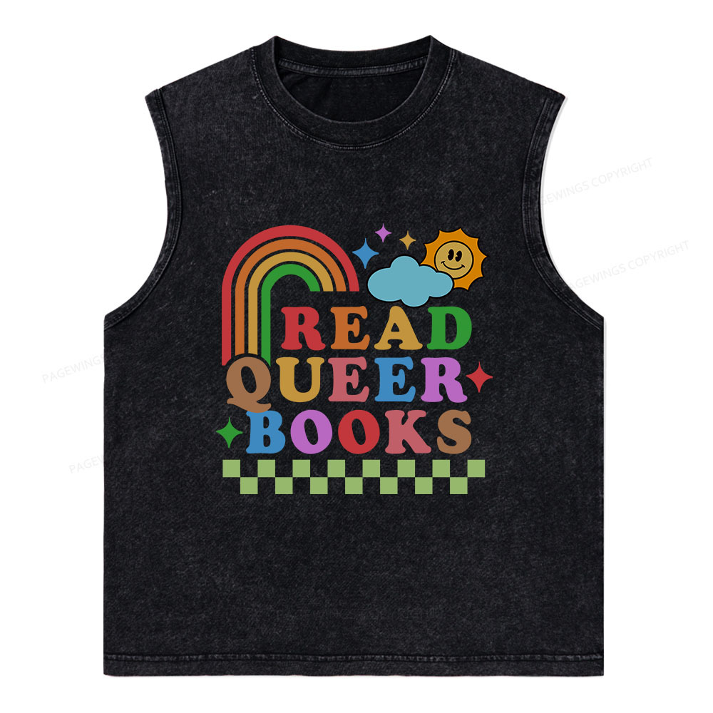 Pagewings Read Queer Books Unisex Washed Tank Top
