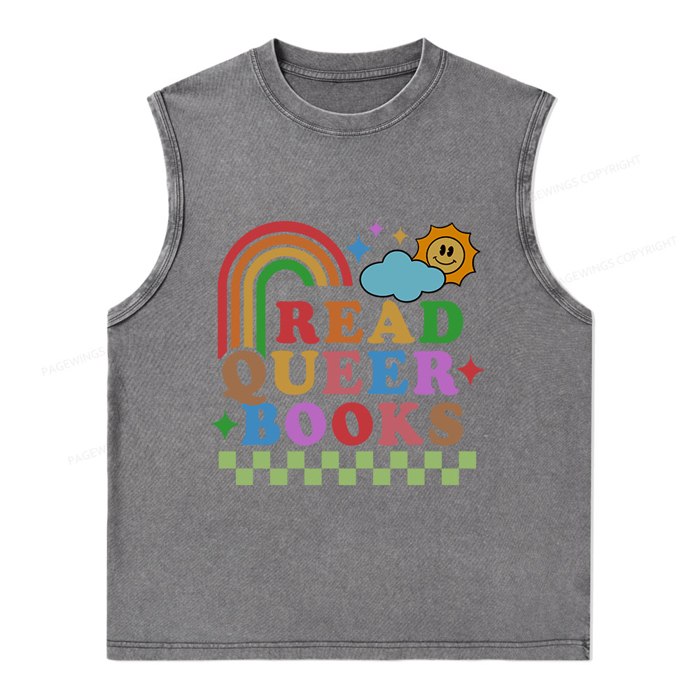 Pagewings Read Queer Books Unisex Washed Tank Top