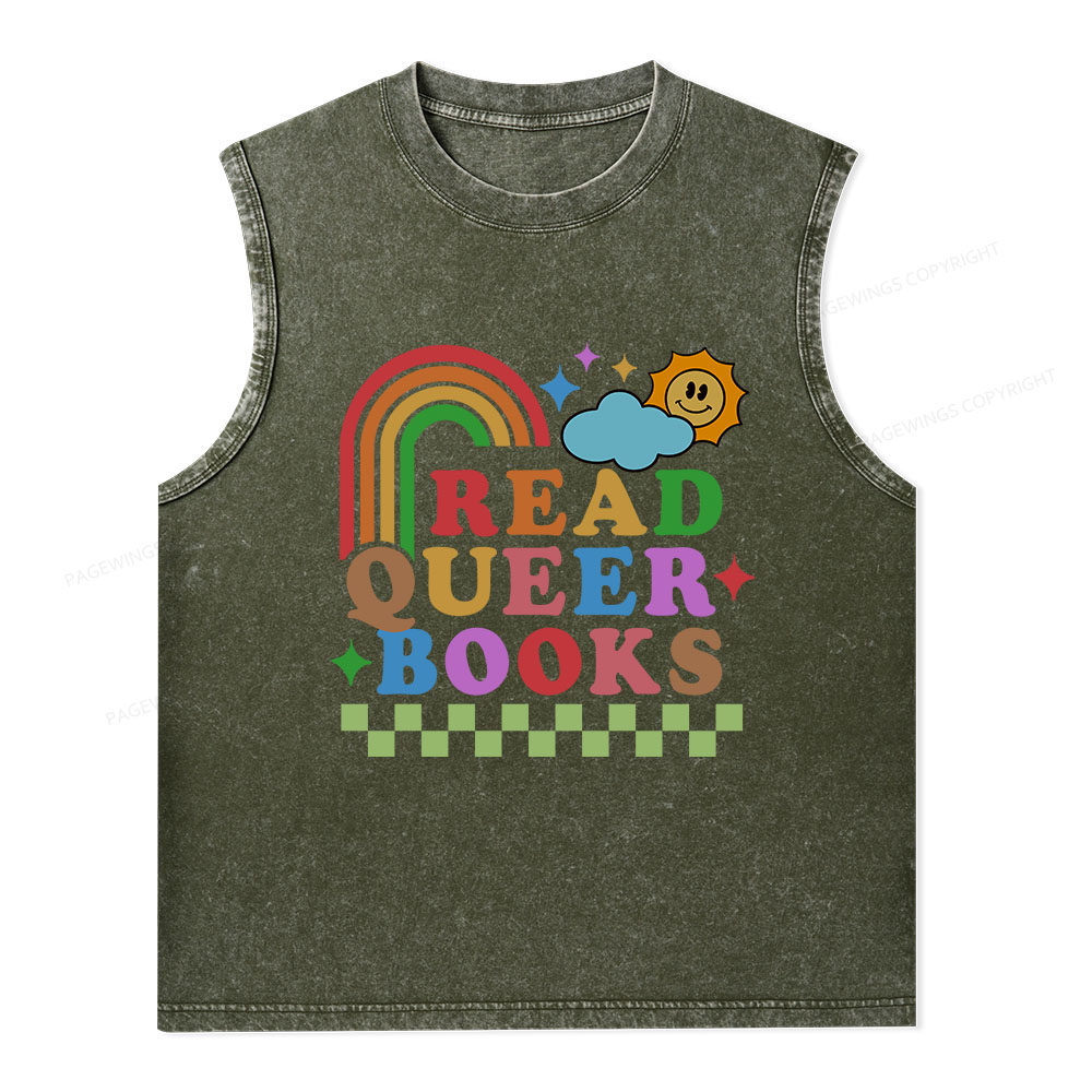 Pagewings Read Queer Books Unisex Washed Tank Top