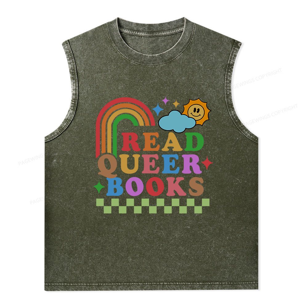 Pagewings Read Queer Books Unisex Washed Tank Top