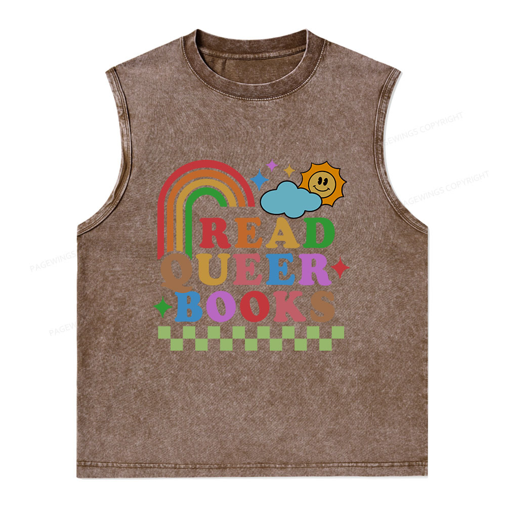 Pagewings Read Queer Books Unisex Washed Tank Top