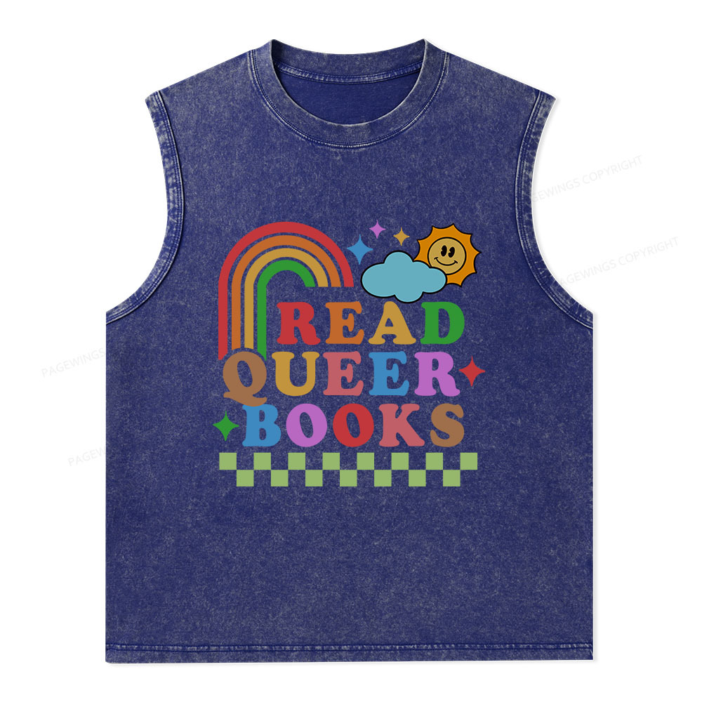 Pagewings Read Queer Books Unisex Washed Tank Top