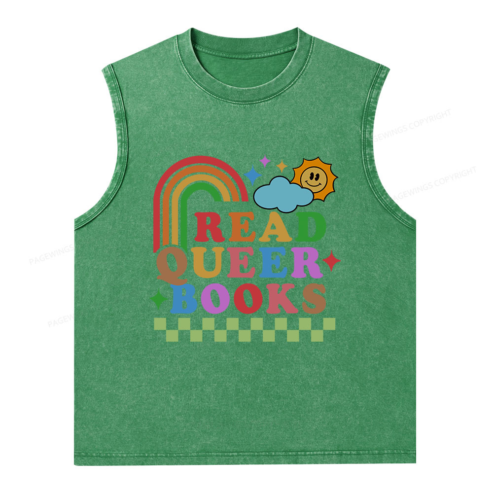 Pagewings Read Queer Books Unisex Washed Tank Top