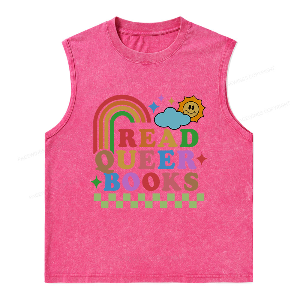 Pagewings Read Queer Books Unisex Washed Tank Top