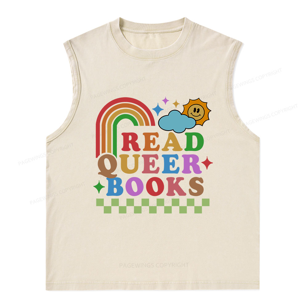 Pagewings Read Queer Books Unisex Washed Tank Top