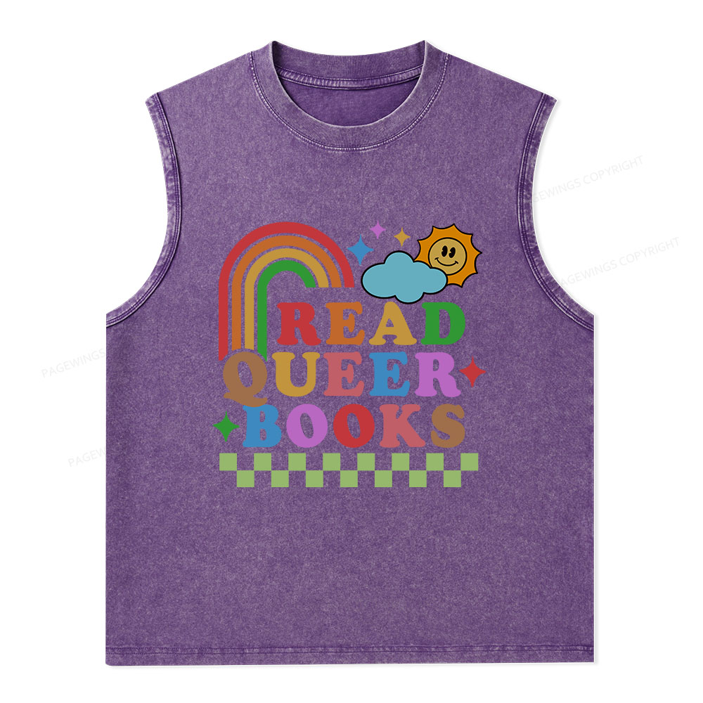 Pagewings Read Queer Books Unisex Washed Tank Top