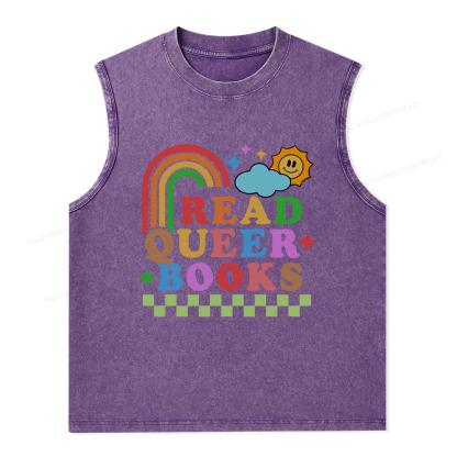 Pagewings Read Queer Books Unisex Washed Tank Top