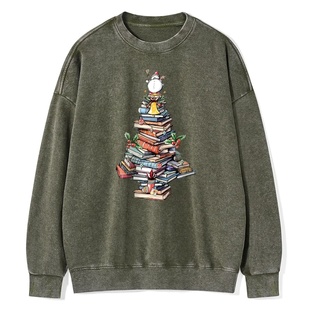 Pagewings Book Christmas Tree Unisex Washed Sweatshirt