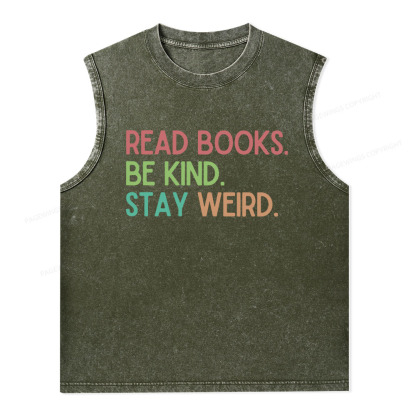 Pagewings Read Books Be Kind Stay Weird Unisex Washed Tank Top